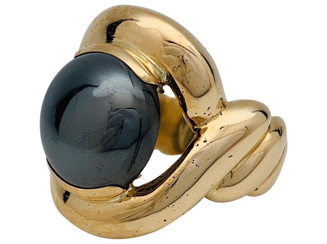 inconnue Vintage-Ring aus Gelbgold und Hämatit. Gelbes Gold  ref.151597