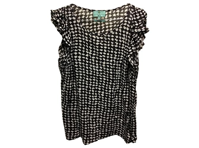 Essentiel Schwarze Baumwollbluse mit Rüschenärmeln