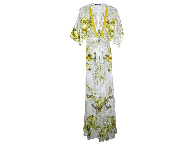 Roberto Cavalli Vestidos Branco Amarelo Algodão  ref.151637