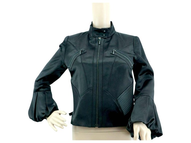 Barbara Bui Bell sleeved satin jacket Black Cotton Acetate  ref.151683