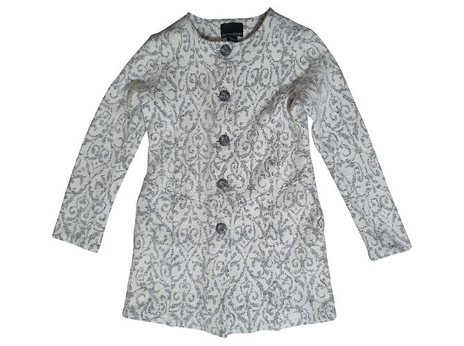 Cynthia Rowley Wool and Polyester Coat White Grey Size L