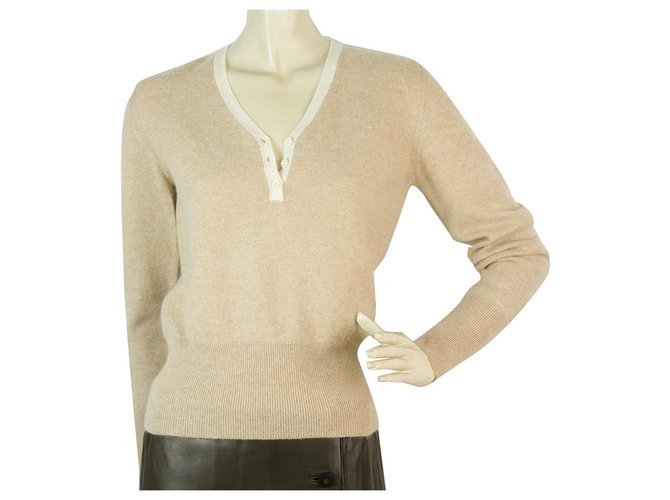 Loro Piana Taupe Deluxe line Cashmere Long Sleeve knit blouse V