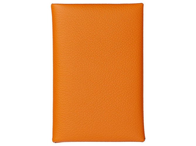 Hermès Calvi verso card holder hermes Orange Leather  ref.151816