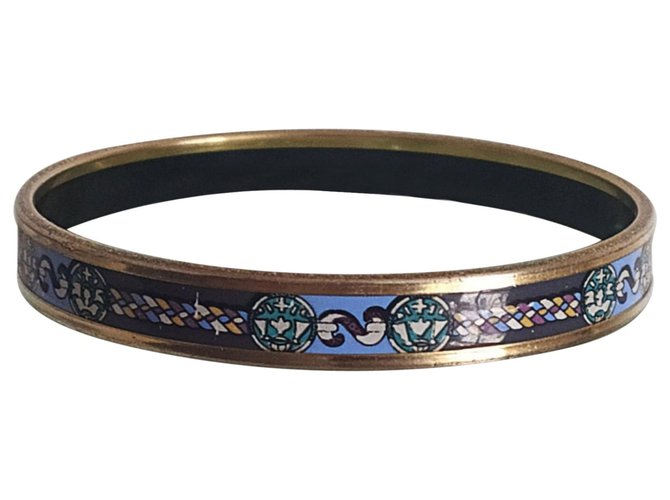 Bracelet Hermès en Plaqué Or et Émail tons Bleu /vert Bleu clair  ref.151826
