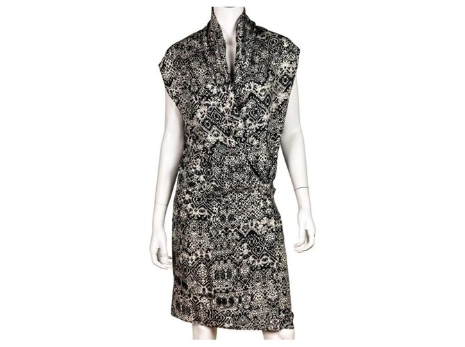 Kleid Midi von Yves Saint Laurent. 40 Seide Schwarz Weiß  ref.151837