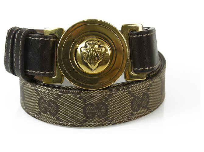 GUCCI Women's Hysteria GG Monogram Belt with GG Gold tone emblem Buckle sz 90/36 Beige  ref.151870