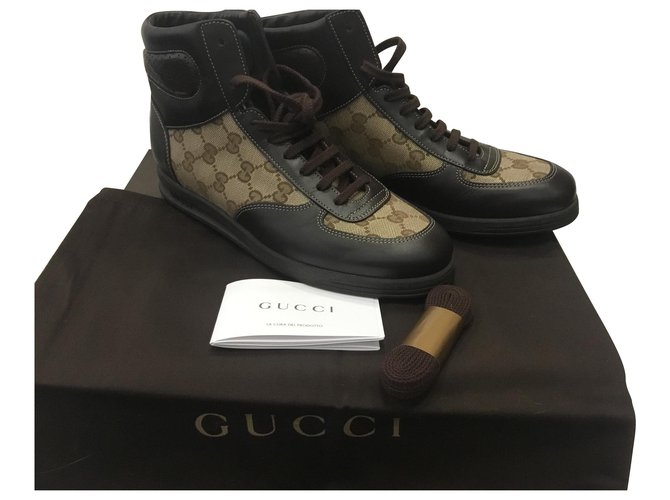 Gucci Snickers Cuir Marron  ref.151878