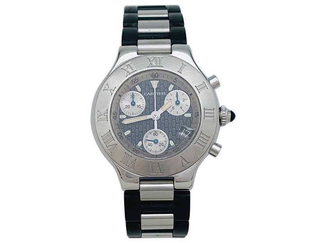 Relógio Cartier "Chronoscaph 21"Aço e borracha.  ref.151879