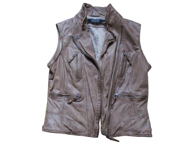 OAKWOOD, sleeveless leather biker jacket, XL. Beige  ref.151904
