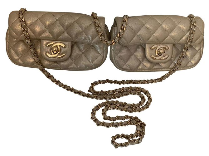 Timeless Chanel lined mini Twin Golden Cream Leather  ref.151979
