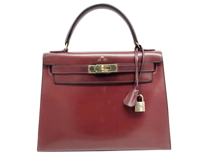 Hermès kelly 28 cm en cuir de box rouge Hermes bordeaux  ref.151990