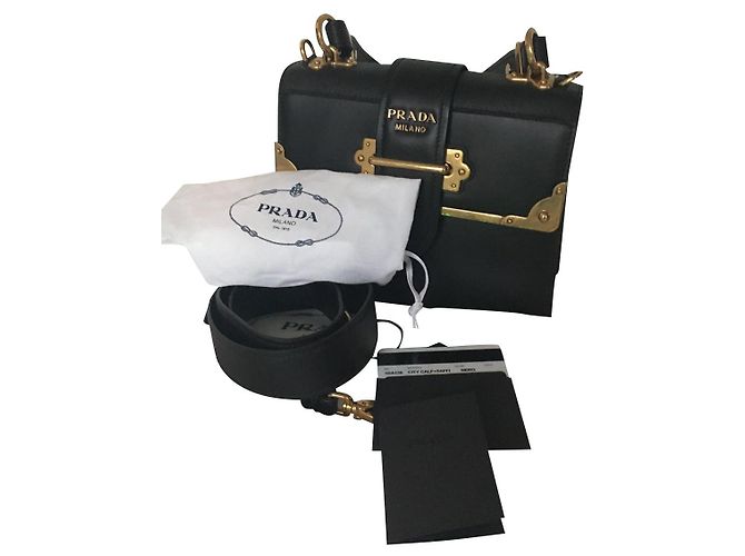 Cahier Prada Notebook Handtasche aus schwarzem Lammleder