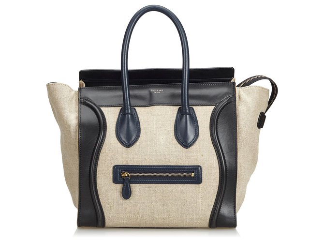 Céline Celine Brown Leather Luggage Tote Bag Black Beige Cloth Cloth  ref.152091