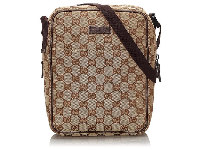 Gucci Brown GG Canvas Crossbody Bag Beige Leather Cloth Cloth  ref.152094