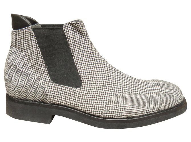 boots Robert Clergerie new condition 42,5 Black White Leather Tweed  ref.152154