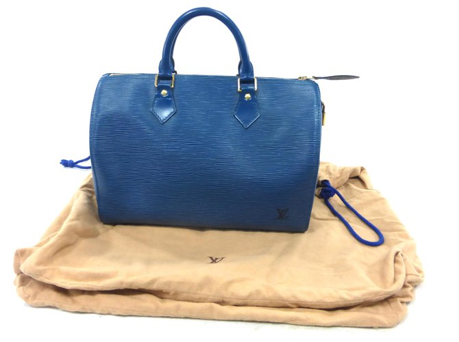 Louis Vuitton Speedy 30 Couro epi azul  ref.152166