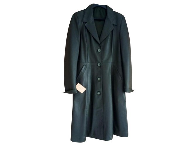 Autre Marque Khaki green leather coat Lambskin  ref.152224