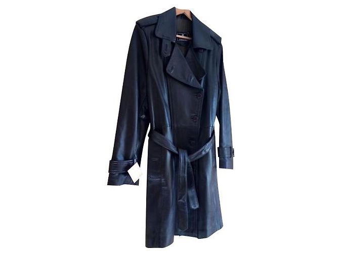 Autre Marque Cappotto in pelle marrone a tre quarti Nero