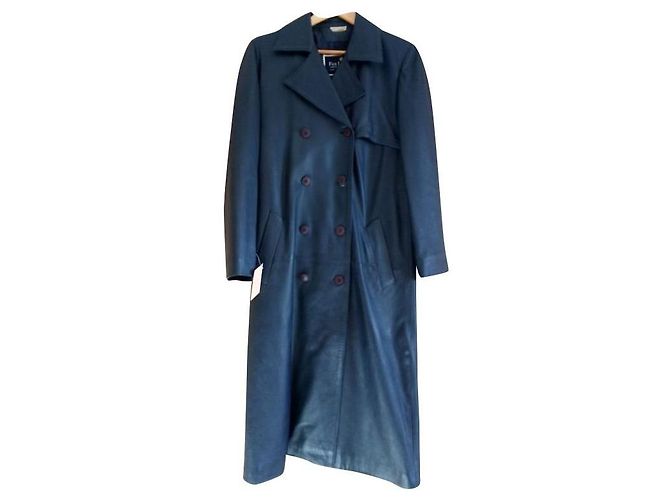 Autre Marque Dunkelblauer Ledermantel Marineblau