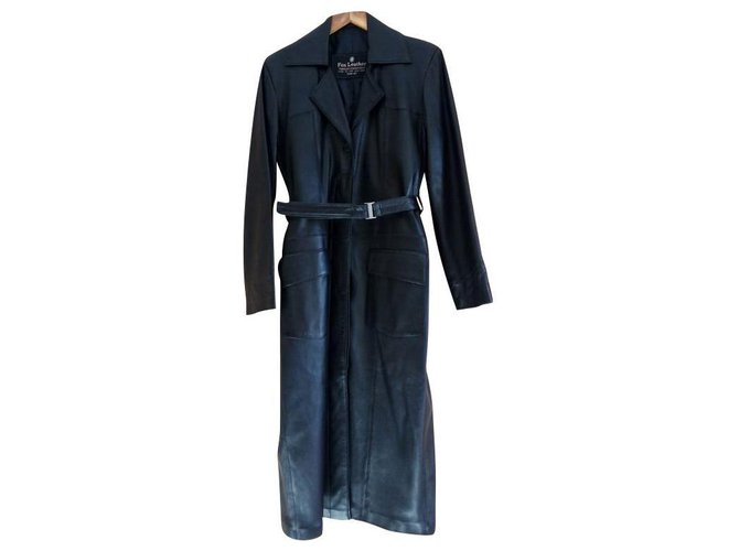 Autre Marque black leather coat with a woman's belt Lambskin  ref.152254