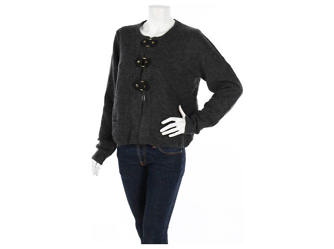 Cynthia Rowley Strickjacke Dunkelgrau XL Anthrazitgrau