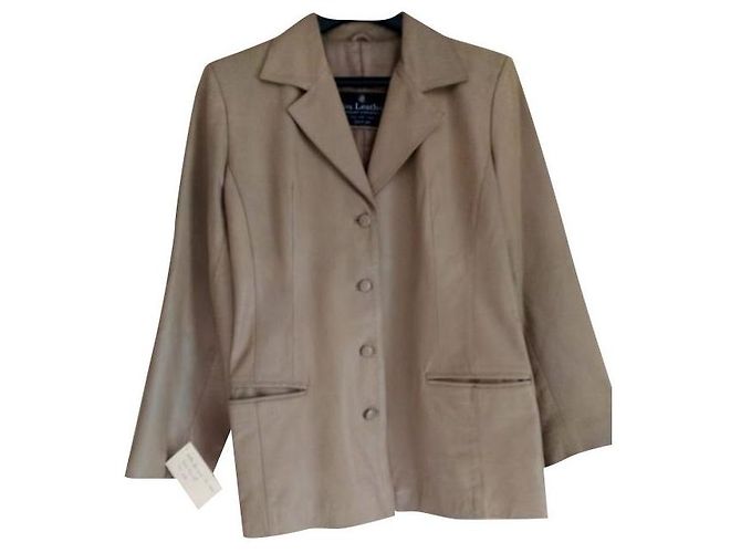 Autre Marque Taupe leather jacket 4 buttons Beige Grey