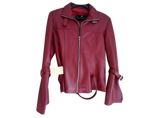 Autre Marque Giacca di pelle rossa con maniche svasate Rosso