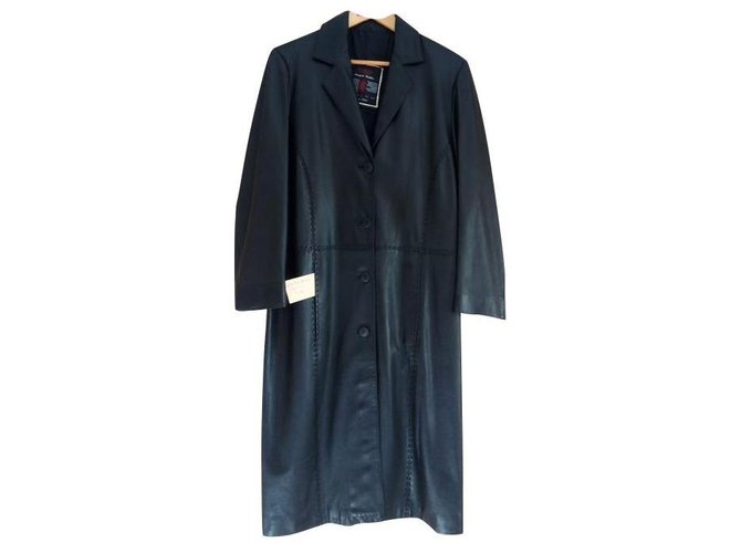 Autre Marque Langer Mantel aus schwarzem Leder Lammfell  ref.152401
