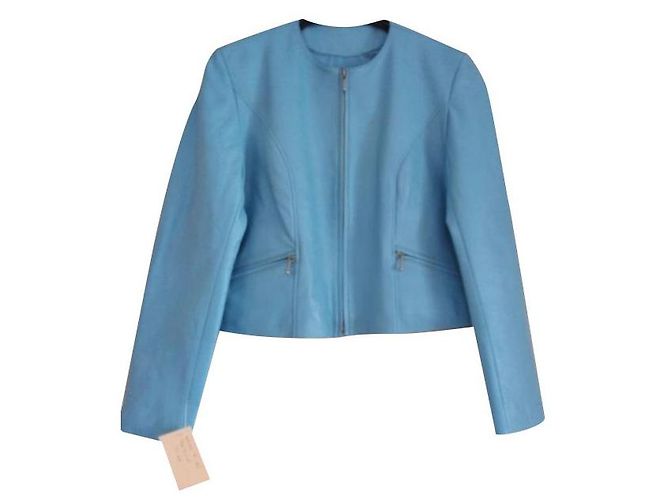 Autre Marque Giacca corta in pelle blu Blu chiaro