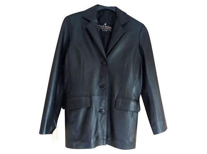 Autre Marque Black leather jacket 3 buttons