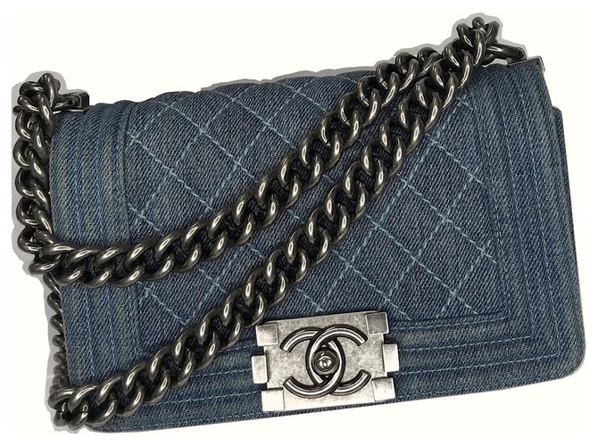 Chanel Boy Denim Bag w/box, Dustbag Blue  ref.152455