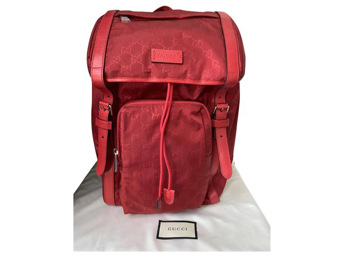 GUCCI BACKPACK RED GG NEW GG SUPREME Leather Metal Nylon  ref.152477