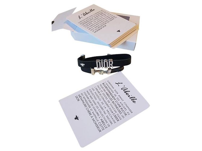 Bracciale Dior Bee in pelle nera e argento Nero