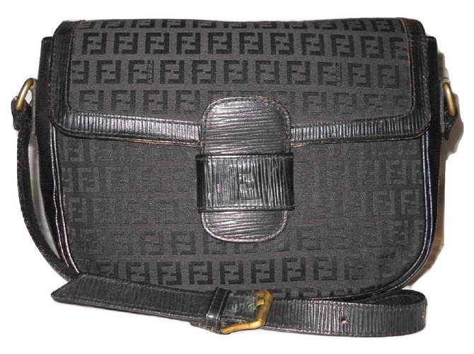 FENDI zucchino canvas bag and leather Black Cloth  ref.152514