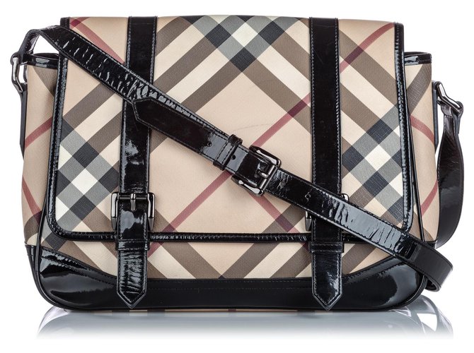 Burberry Brown Nova Check Coated Canvas Crossbody Bag Multiple colors Beige Leather Patent leather Cloth Cloth  ref.152550