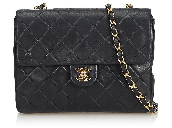 Timeless Chanel Black Classic Mini Square Lambskin Leather Single Flap Bag  ref.152570