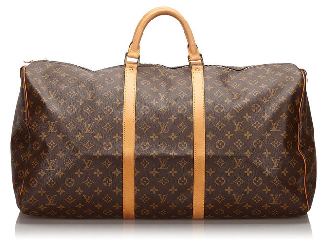 Louis Vuitton Brown Monogram Keepall 60 Leather Cloth  ref.152582