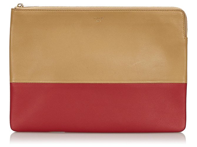 Céline Celine Brown Bicolor Leather Clutch Bag Red Light brown  ref.152587