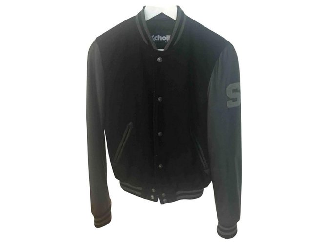 Black leather schott jacket  ref.152673