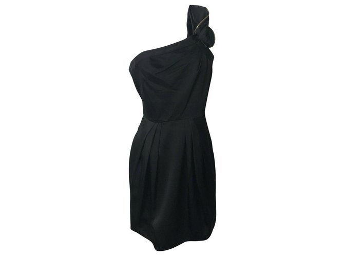 Bcbg Max Azria One shouldered dress Black Golden Polyester Acetate Satin  ref.152751