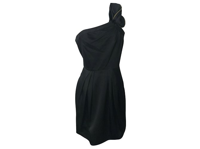 Bcbg Max Azria Schwarzes Satinkleid mit einer Schulter Golden
