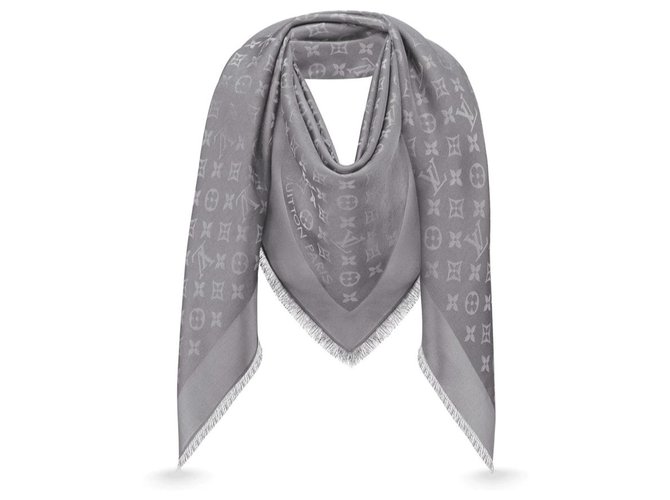 Louis Vuitton Monogram Shawl Scarf Lurex Shine Black Silver