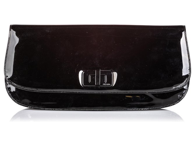 Prada Black Patent Leather Clutch Bag  ref.152776