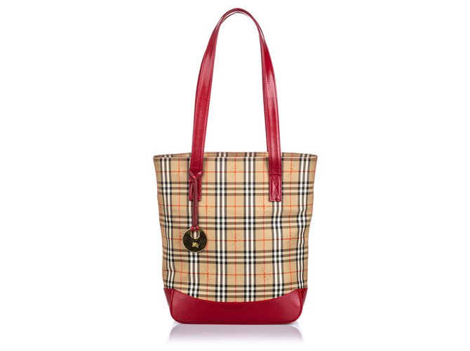 Burberry Brown Haymarket Check Canvas Tote Bag Multiple colors Beige Leather Cloth Cloth  ref.152798