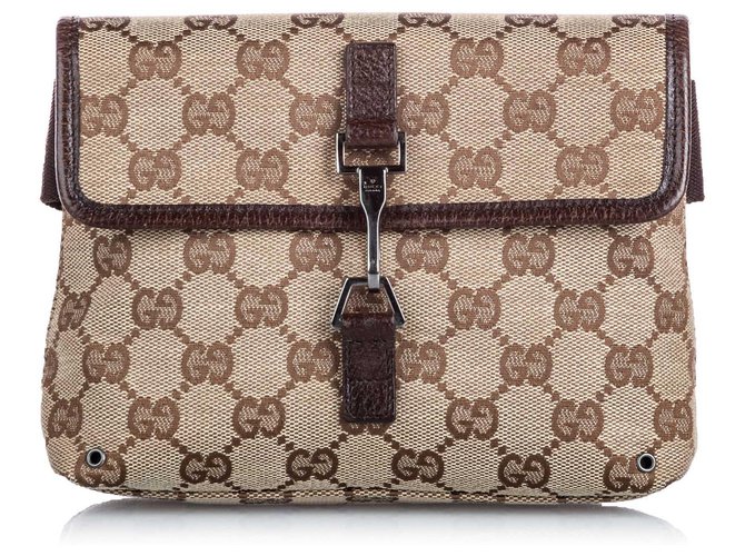 Gucci Womens Canvas Leather Trim Fanny Pack Brown
