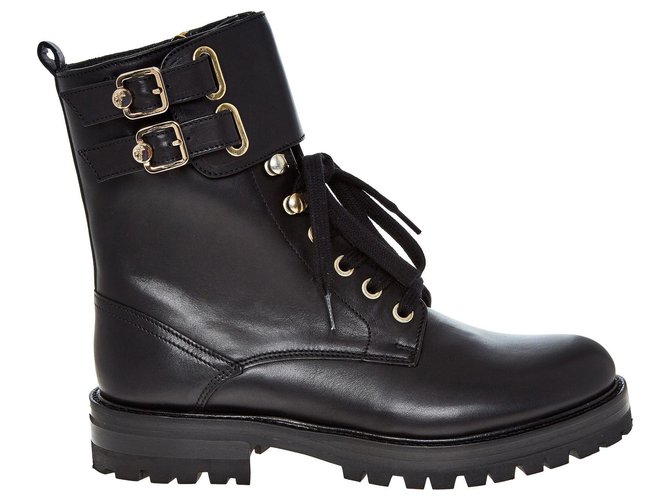 VERSACE COLLECTION LEATHER COMBAT BOOTS Black Rubber  ref.152908