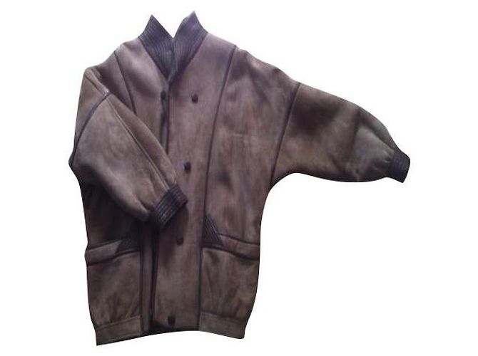 Autre Marque Beige Sheepskin Leather Jacket with Leather Inserts
