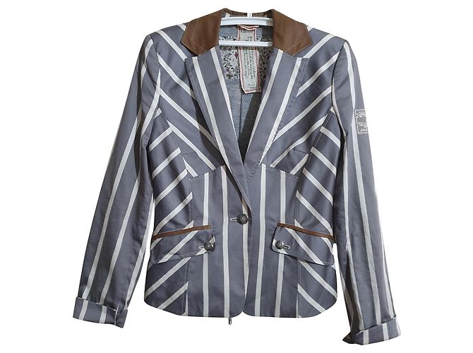 Autre Marque Sportalm Blazer Weiß Bunt Grau Baumwolle Elastan Größe L Mehrfarben