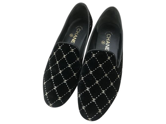 Chanel black velvet shoes EU37  ref.153095