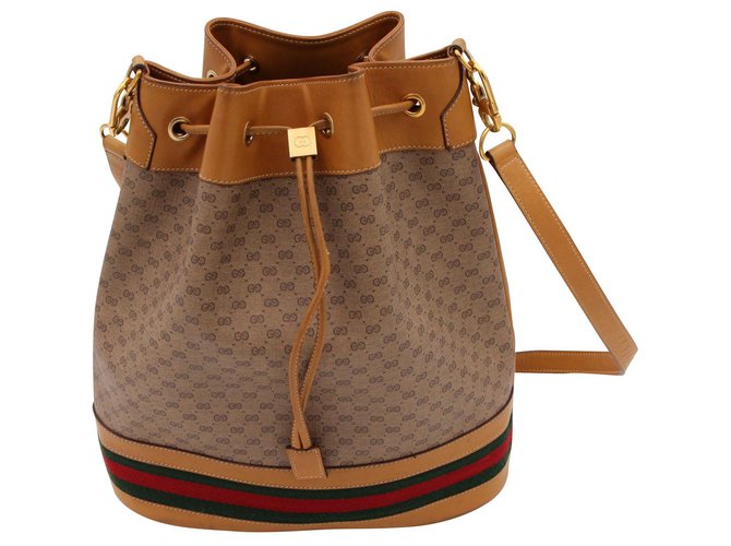 Bolso vintage GUCCI Monogram, 1970 Castaño Lienzo  ref.153140